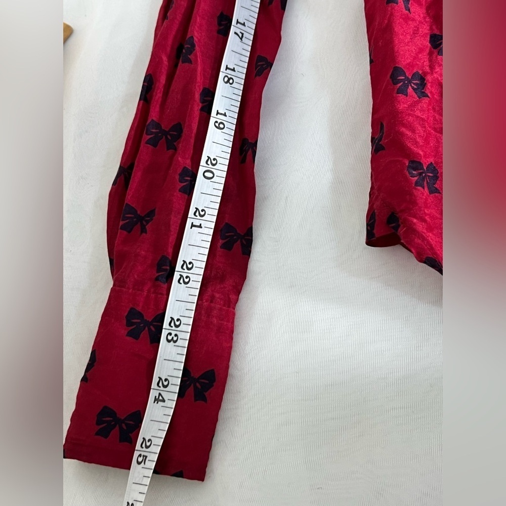 J. Crew Silk Cotton Popover in Bows Professional Holiday Red Top Blouse Size 2 - Picture 8 of 10